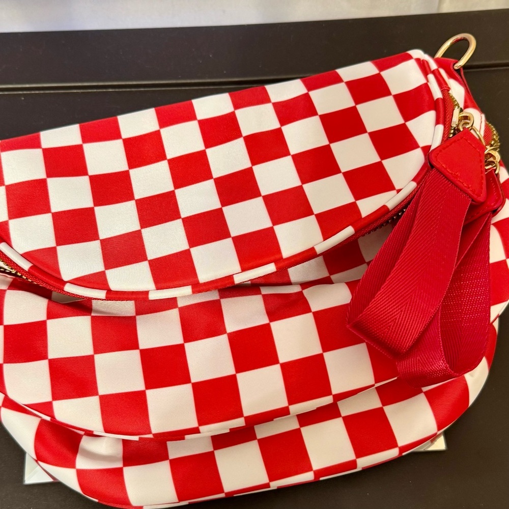 Chic Red and White Checkered Crossbody Bag Brand New